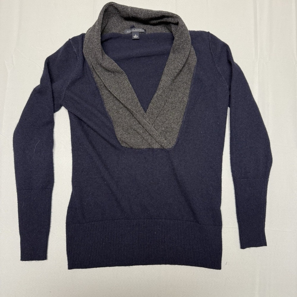 Banana Republic Sweater Womens Small Navy Blue Gray Shawl Collar Cashmere Blend